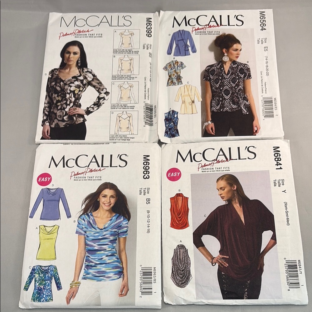 McCalls Palmer/Pletsch Top Sewing Patterns Unopened Bundle Of 4